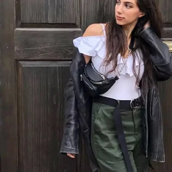 Fanny pack bag black PU 3 pocket leather women’s crossbody chain - Picture 5 of 11